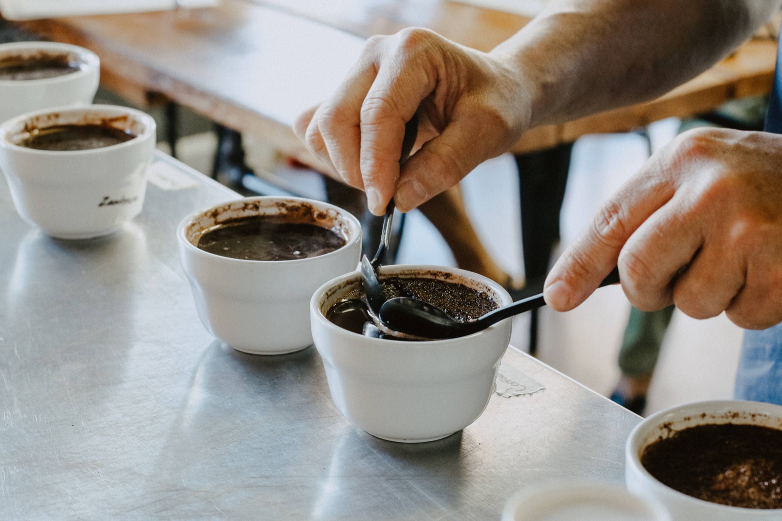 tasting coffee